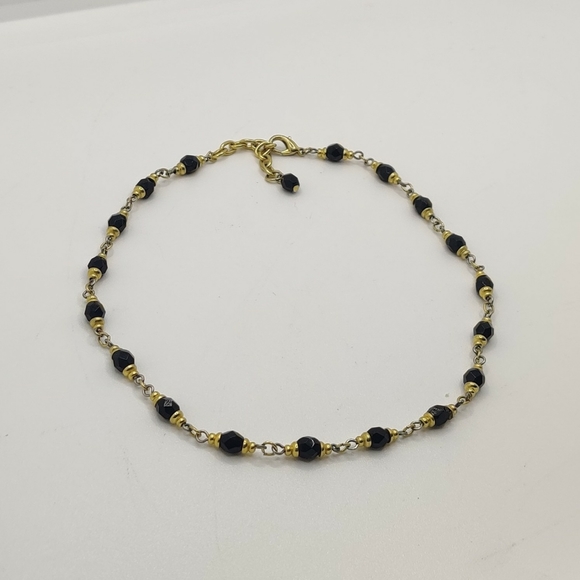 2 Vintage Gold Tone Necklaces & 1 Earring With Black Stones/Beads - Picture 6 of 7